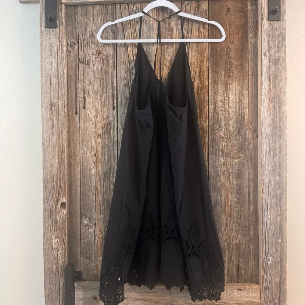 Free People Intimately Easy Livin Slip Dress Black Crochet Hem Small Boho - Picture 7 of 8
